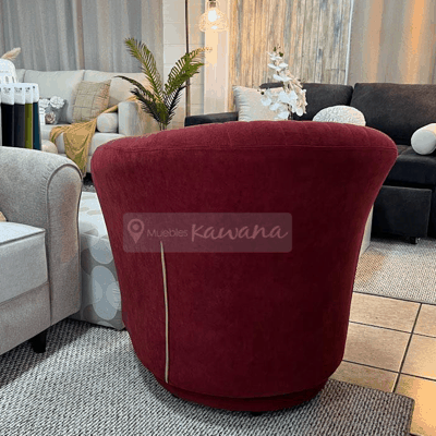 Swivel armchair with ergonomic backrest in wine linen