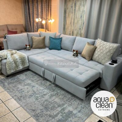 Extra large XL divan trundle sofa bed in Aquaclean Daytona 60 technology customized with 3m grey wireless charger