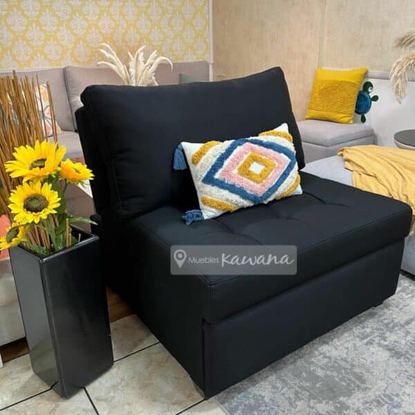 Sofá cama individual retráctil sin brazos personalizado en lino negro 1m