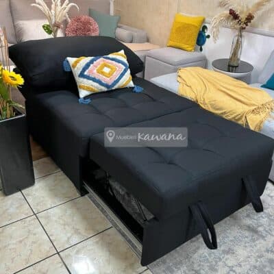 Sofá cama individual retráctil sin brazos personalizado en lino negro 1m
