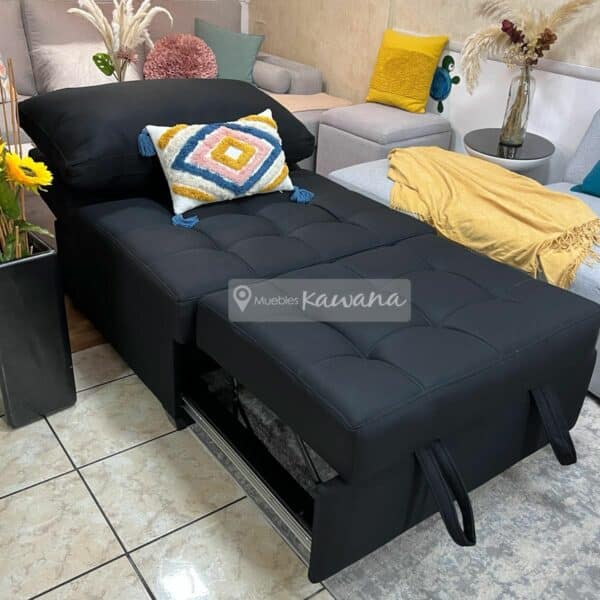 Sofá cama individual retráctil sin brazos personalizado en lino negro 1m