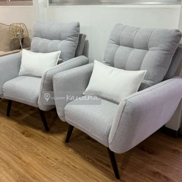 Butaca con respaldo acolchado lino gris claro con patas de madera