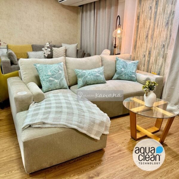 Sillón en L extra confortable con tecnología Aquaclean Imperial 51 beige y porta vasos 2,50m
