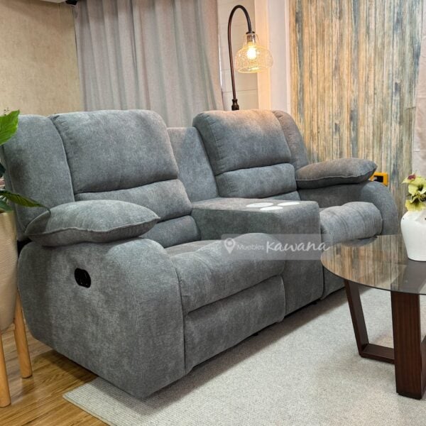 Sillón reclinable en lino gris 2 puestos con cargador inalámbrico y porta vasos