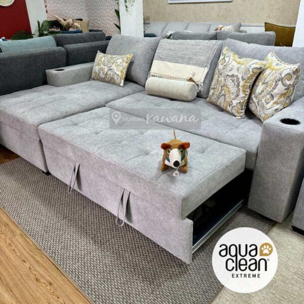 Sillon sofa cama matrimonial en L con almacenamiento personalizado Aquaclean Marina 115 pet friendly con cargador inalámbrico 2,6m