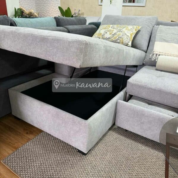 Sillon sofa cama matrimonial en L con almacenamiento personalizado Aquaclean Marina 115 pet friendly con cargador inalámbrico 2,6m