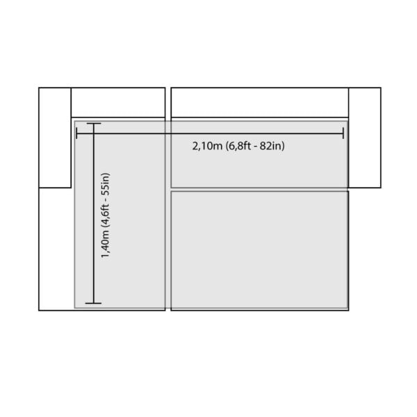 Sillon sofa cama matrimonial en L con almacenamiento personalizado Aquaclean Marina 115 pet friendly con cargador inalámbrico 2,6m