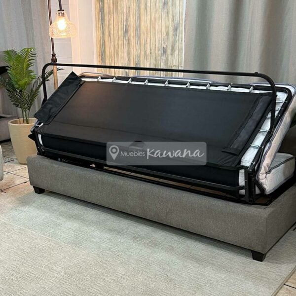 Sillon sofa cama queen herraje americano sin brazos en lino café claro 2,1m