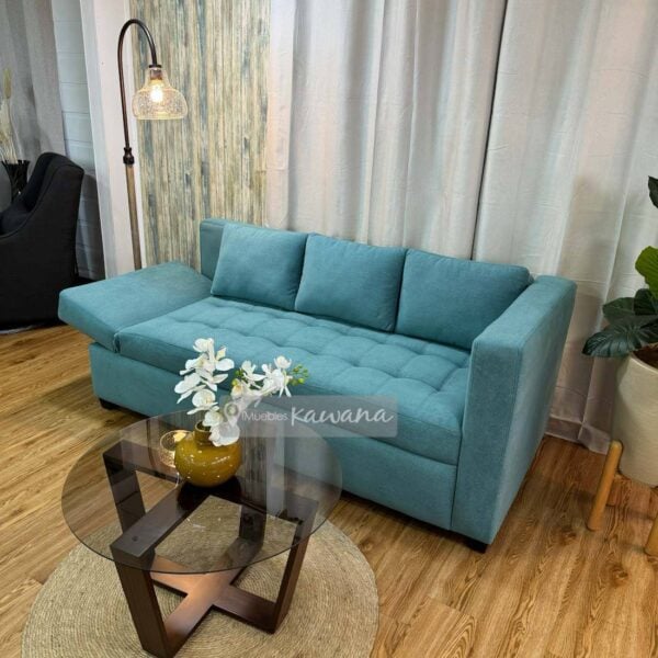 Juego de sala 3 puestos convertible en sofá cama individual turquesa 1,90m
