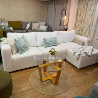 Juego de sala modular con ottoman en lino blanco 2,60m