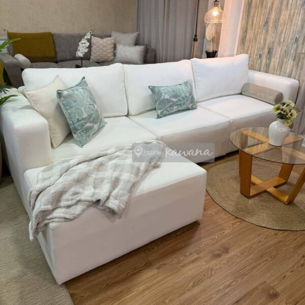 Juego de sala modular con ottoman en lino blanco 2,60m