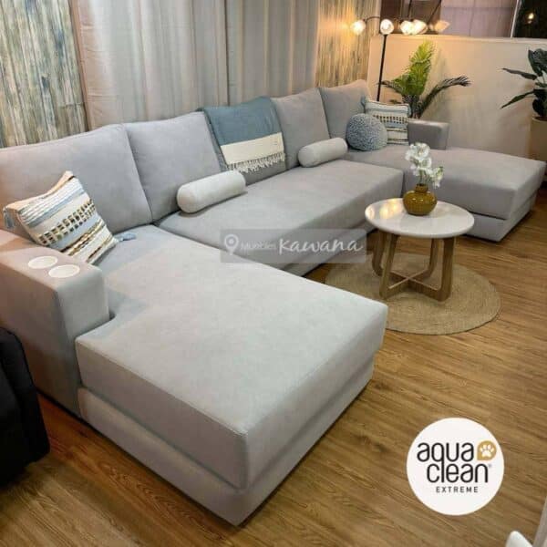 Sillon en L doble divan extra confortable con tecnología Pet Friendly Aquaclean Daytona 76 con porta vasos 3,8m