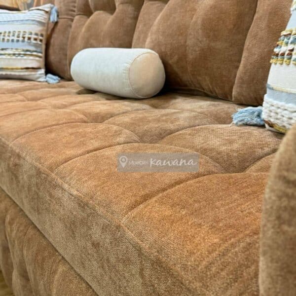 Sofá cama king en L capitoneado chesterfield en lino terracota 3m