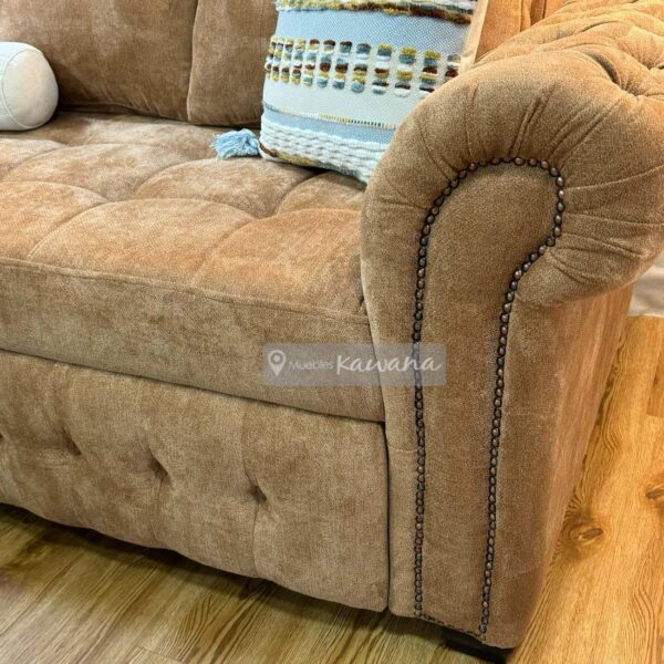 Sofá cama king en L capitoneado chesterfield en lino terracota 3m