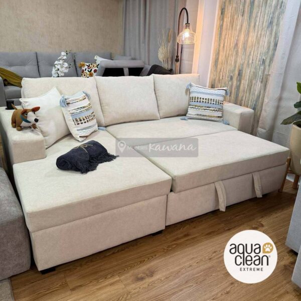 Sofá cama matrimonial Pet Friendly Aquaclean Marina 101 beige con cargador inalámbrico 2,4m
