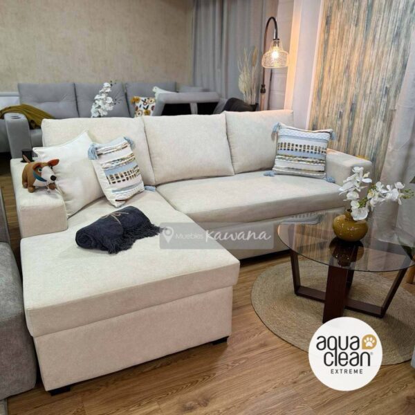 Sofá cama matrimonial Pet Friendly Aquaclean Marina 101 beige con cargador inalámbrico 2,4m