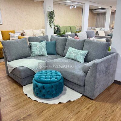 Juego de sala con diván esquinero extra confortable en lino gris 2,20m