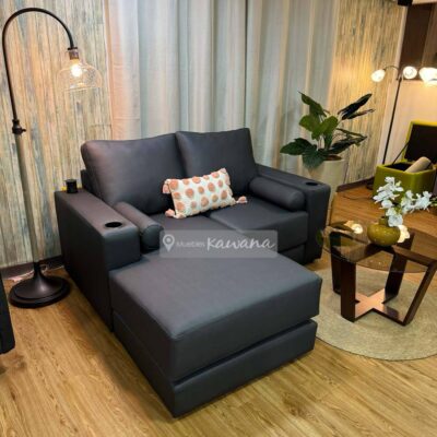 Sillón en L reversible negro dinámico con cargador inalámbrico y porta vasos, impermeable 1,7m