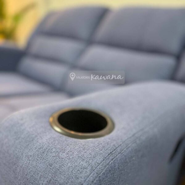 Sillón reclinable doble con cargador inalámbrico y porta vasos en lino azul 1,5m