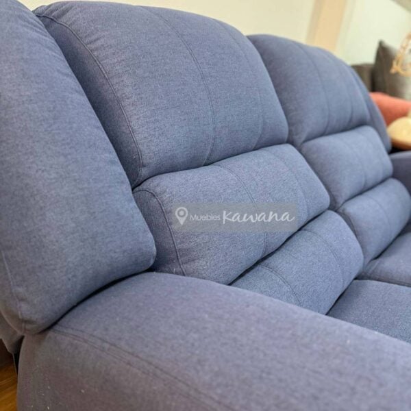 Sillón reclinable doble con cargador inalámbrico y porta vasos en lino azul 1,5m