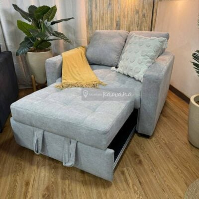 Sofá cama individual retráctil gris personalizado en lino alto tránsito 1,30m