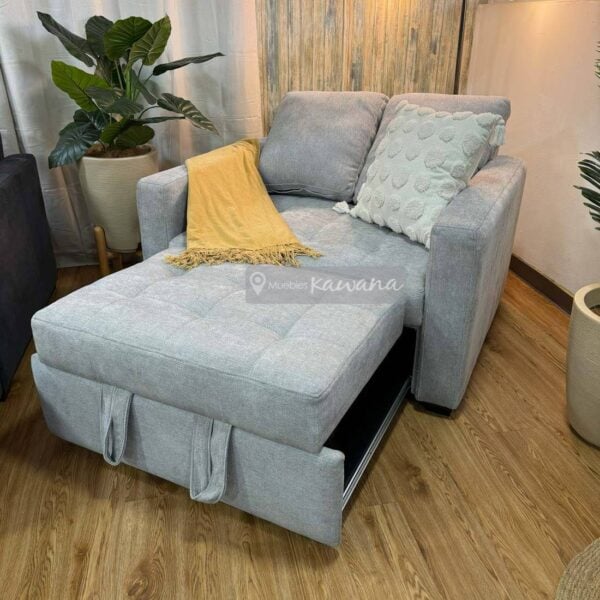 Sofá cama individual retráctil gris personalizado en lino alto tránsito 1,30m