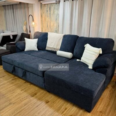 Sofá cama king en L extra confortable personalizado en lino azul 3m
