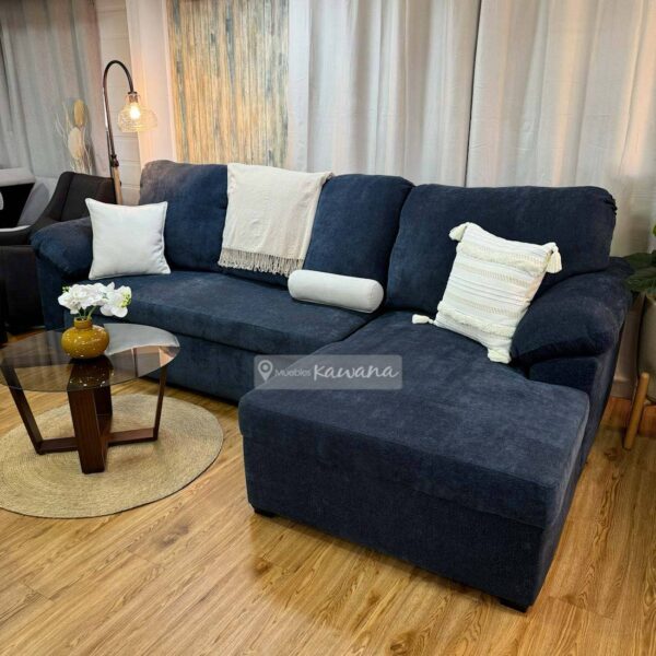 Sofá cama king en L extra confortable personalizado en lino azul 3m