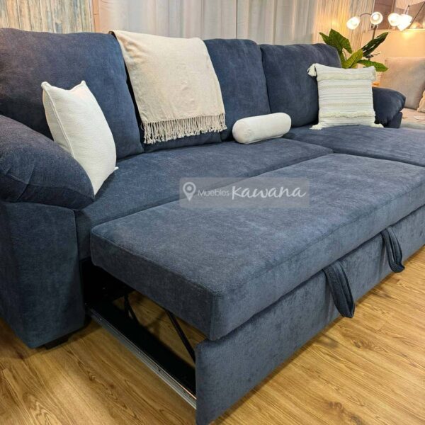Sofá cama king en L extra confortable personalizado en lino azul 3m
