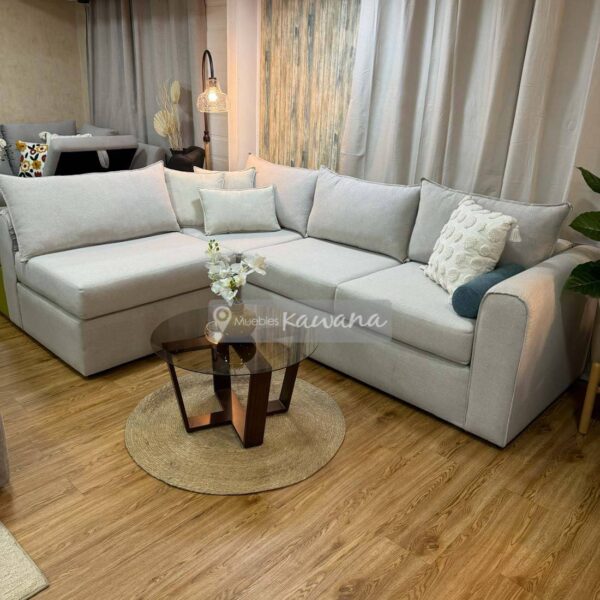 Sofá cama queen herraje americano hotelero alto tránsito seccional en lino beige 2,8m
