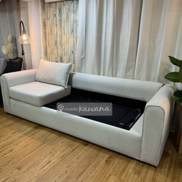 Sofá cama queen herraje americano hotelero alto tránsito seccional en lino beige 2,8m