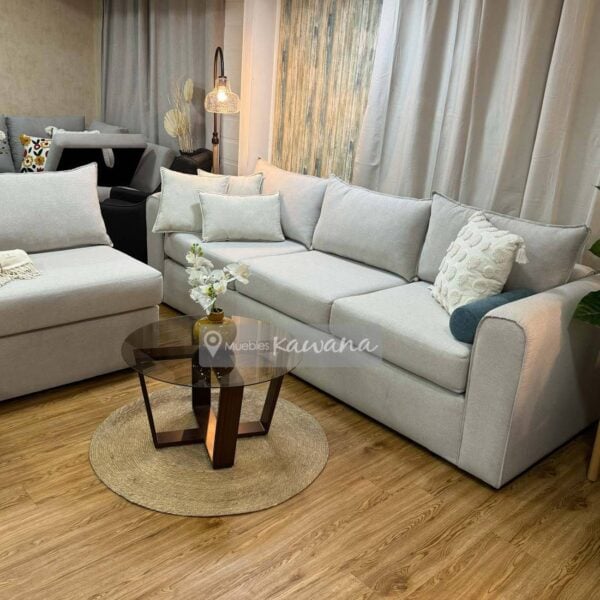 Sofá cama queen herraje americano hotelero alto tránsito seccional en lino beige 2,8m