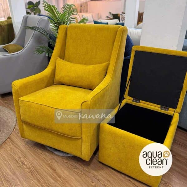 Sillón de lactancia mecedora y giratorio con tecnología Aquaclean Marina 129 mostaza con ottoman baúl