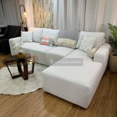 Sillón en L blanco con diván extra grande personalizado en lino blanco 3m