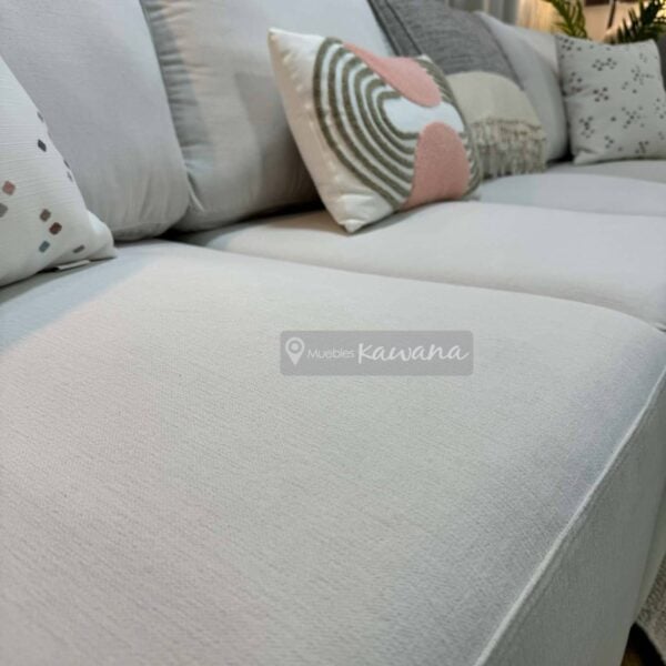 Sillón en L blanco con diván extra grande personalizado en lino blanco 3m