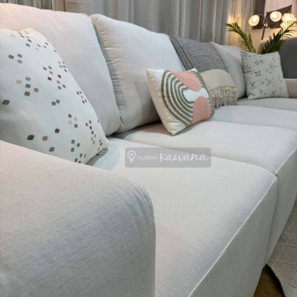 Sillón en L blanco con diván extra grande personalizado en lino blanco 3m
