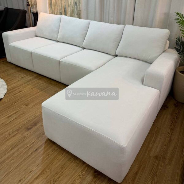 Sillón en L blanco con diván extra grande personalizado en lino blanco 3m