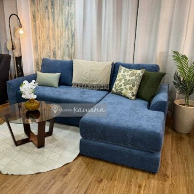 Sillón en L reversible extra confortable personalizado en lino azul 2,5m