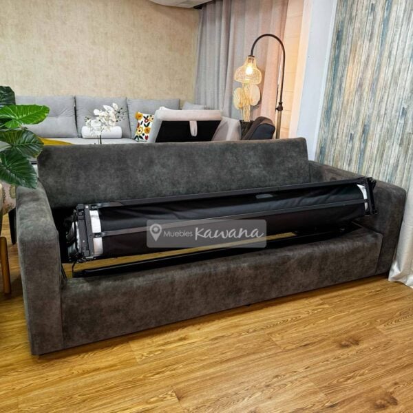 Sofá cama queen herraje americano lineal extra confortable en lino café 2,4m