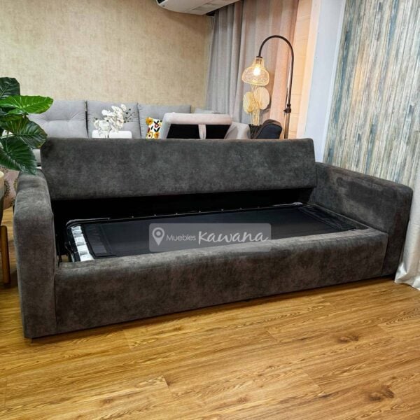 Sofá cama queen herraje americano lineal extra confortable en lino café 2,4m