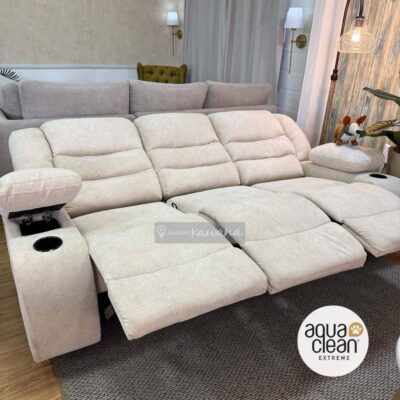 Sillón reclinable 3 plazas con tecnología Pet Friendly Aquaclean Marina 101 beige y mini baúl