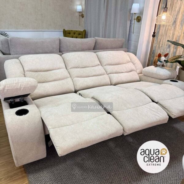 Sillón reclinable 3 plazas con tecnología Pet Friendly Aquaclean Marina 101 beige y mini baúl