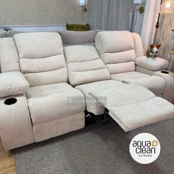 Sillón reclinable 3 plazas con tecnología Pet Friendly Aquaclean Marina 101 beige y mini baúl
