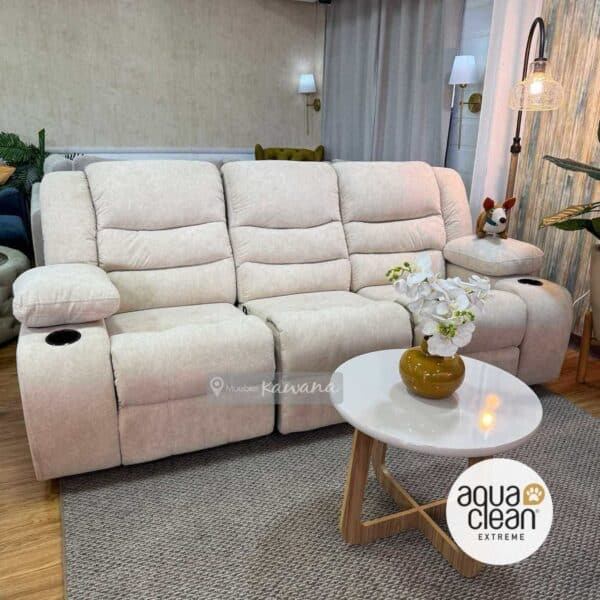 Sillón reclinable 3 plazas con tecnología Pet Friendly Aquaclean Marina 101 beige y mini baúl