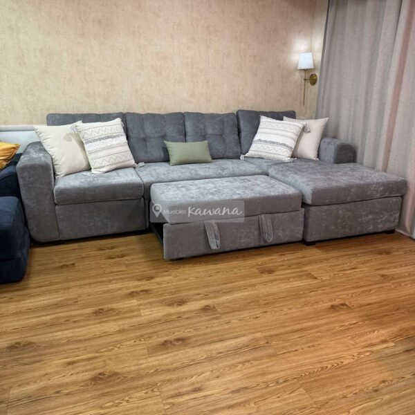 Sofá cama modular en L reversible extra confortable personalizado en lino gris 3m