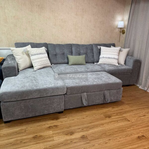 Sofá cama modular en L reversible extra confortable personalizado en lino gris 3m