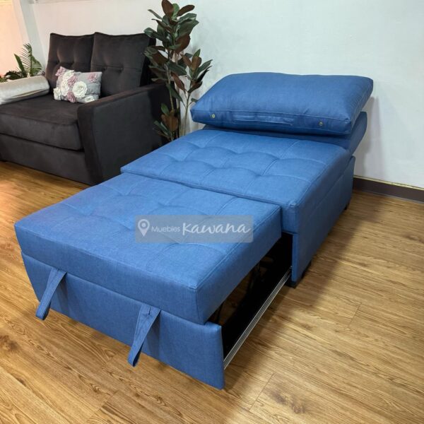 Sofá cama individual sin brazos en vinil azul impermeable alto tránsito 1m