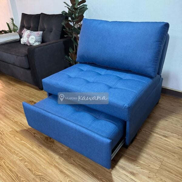 Sofá cama individual sin brazos en vinil azul impermeable alto tránsito 1m