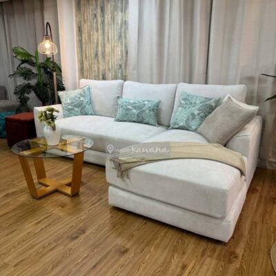 Juego de sala en L extra confortable en lino blanco 2,5m x 1,6m