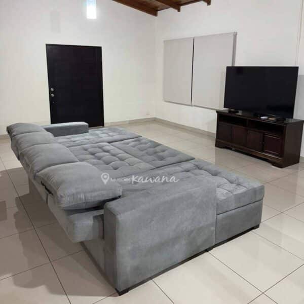 Sofá cama king XL doble diván en lino gris alto tránsito 3,20m